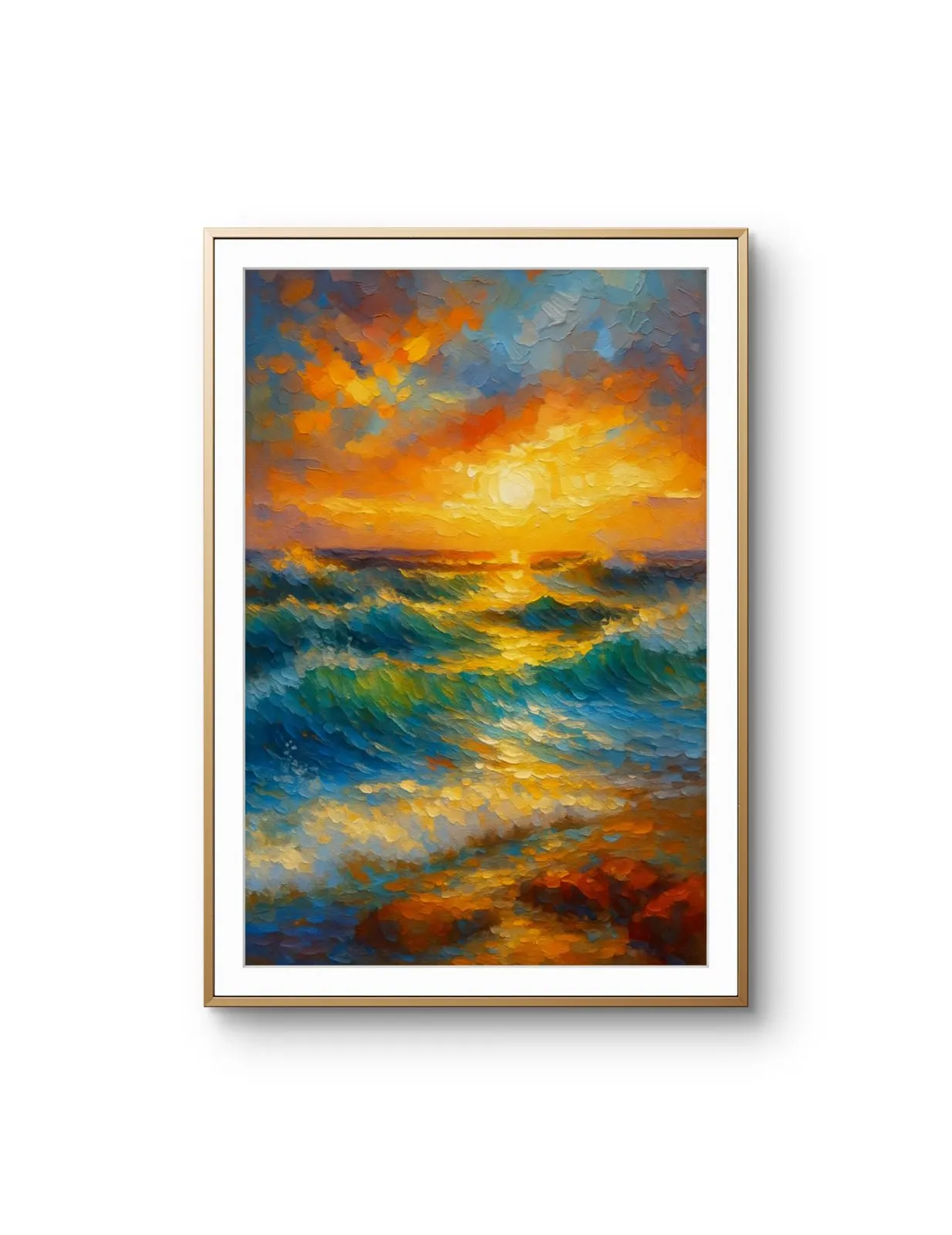 Elena Aureli - Sunset Over the Ocean — Mixed Media prima kunstprint door Elena Aureli