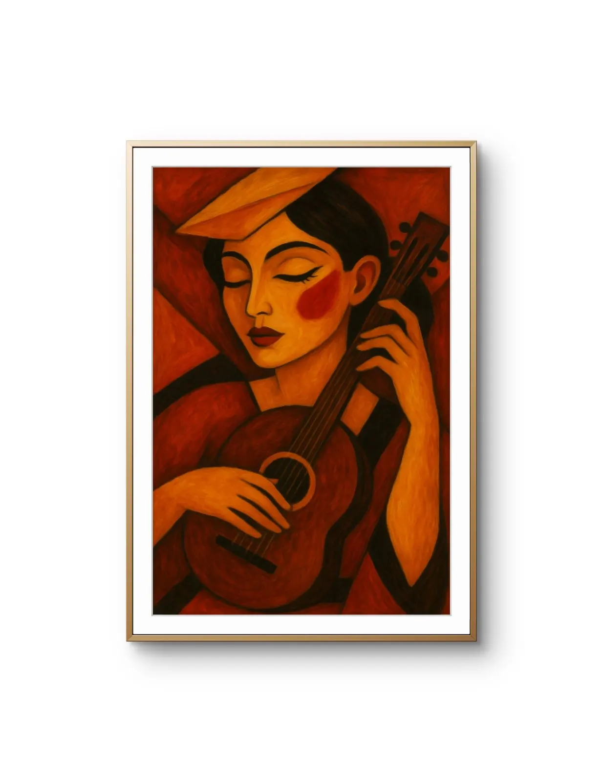 Elena Aureli - The Guitarist in Warm Tones — Mixed Media prima kunstprint door Elena Aureli