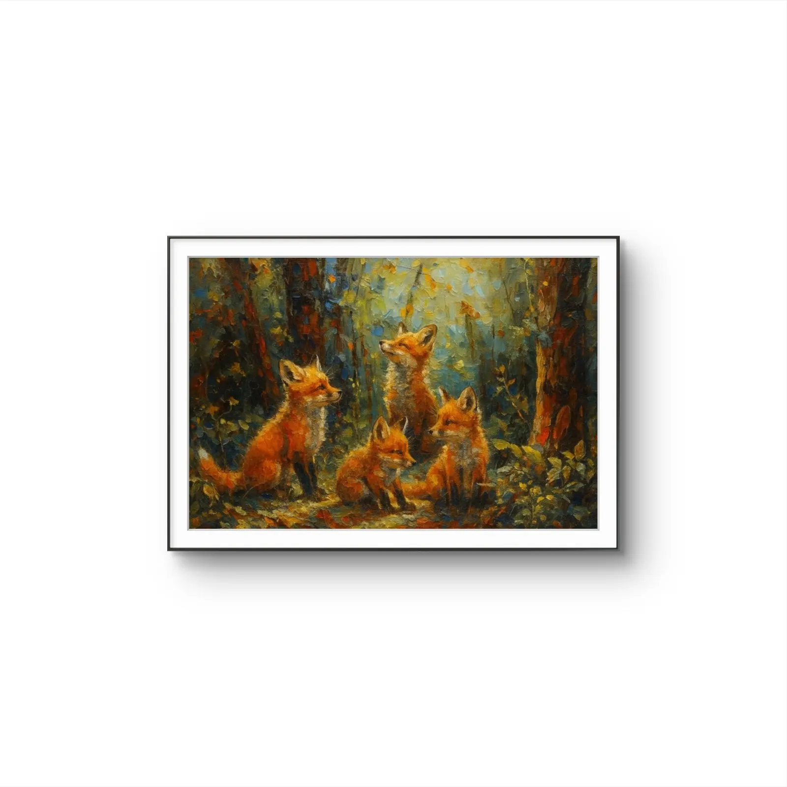 Henri des Bois - The Fox Family — Mixed Media prima kunstprint door Henri des Bois
