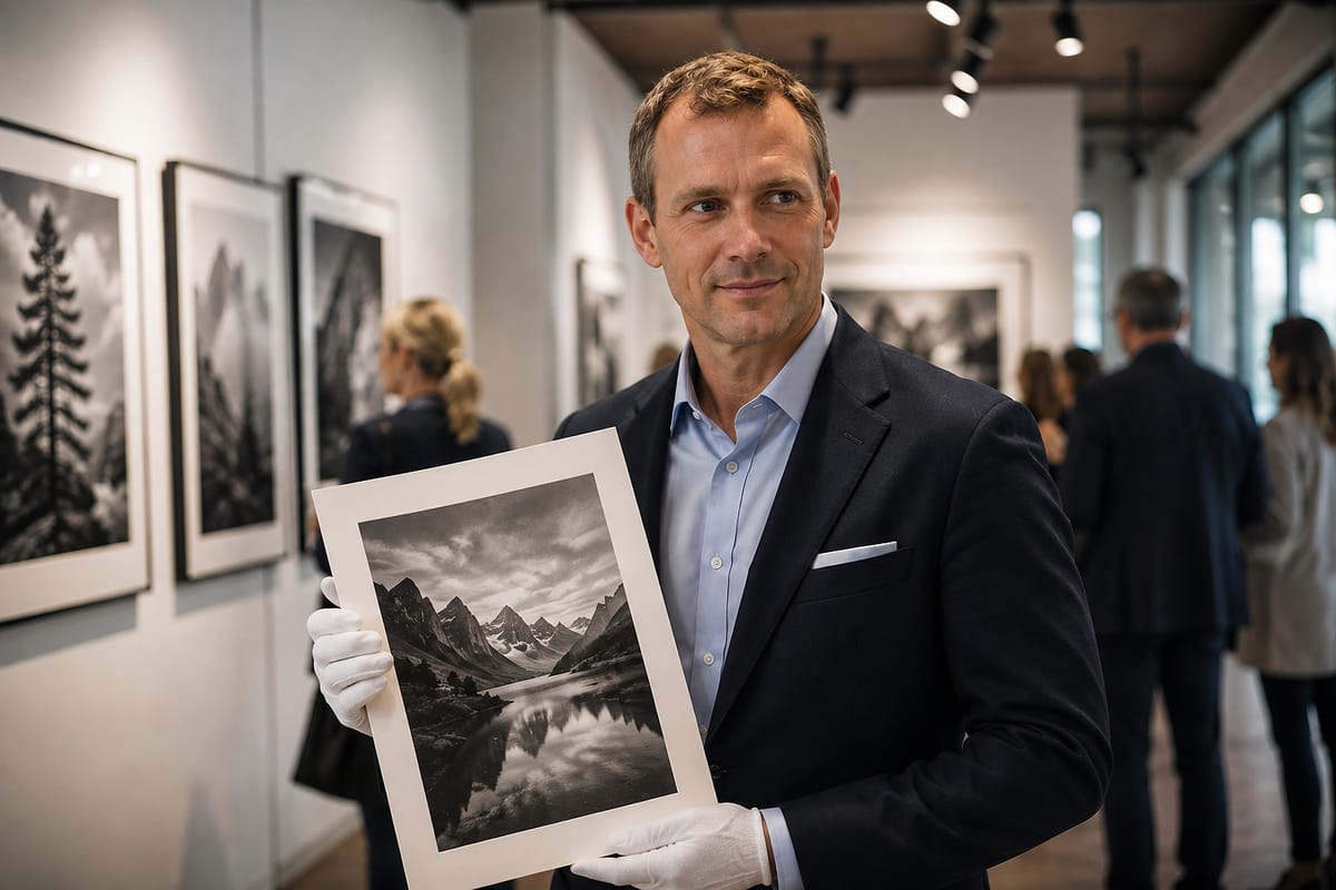 Alexander van der Meer houdt een gesigneerde afdruk in katoenen handschoenen vast.